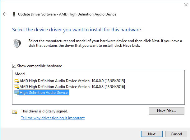 download driver amd high definition audio device windows 10