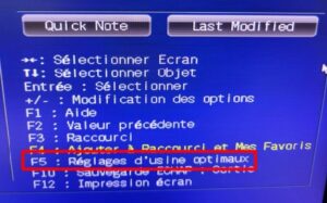 Bios - reinitialisation touche f5