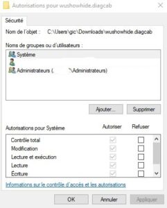 Windows 10 - propriétés sécurité autorisations