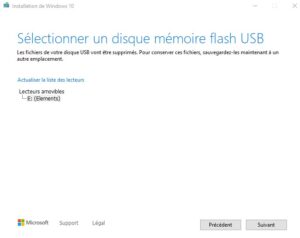 Windows 10 - selectionner un disque memoire flash USB