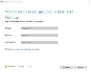 Windows - creer un support installation parametres