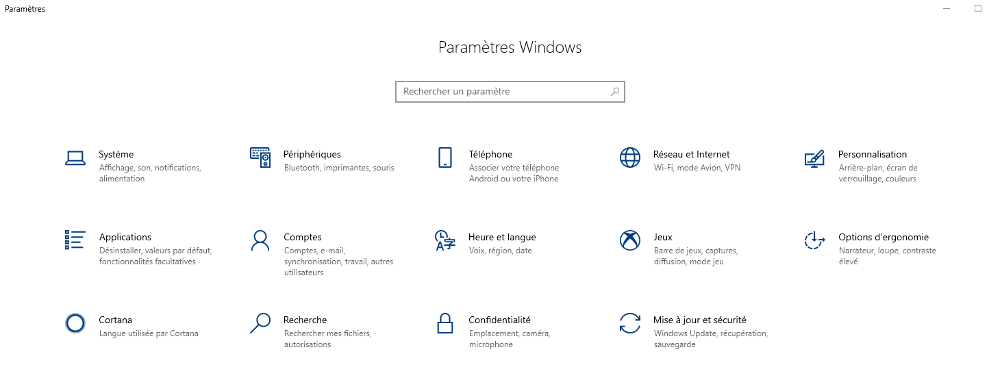 Paramètres Windows