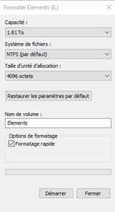 Windows 10 - formater un disque parametres