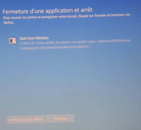 Fenêtre d'hôte de tâche, l'hôte de tâche arrête les tâches en arrière-plan