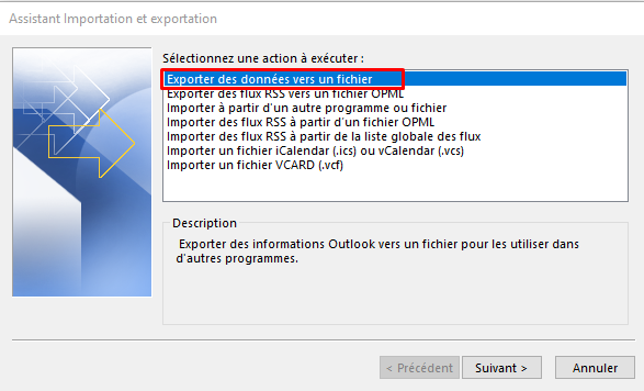Outlook - Exporter des données vers un fichier