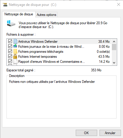 Utilitaire de nettoyage de disque sous Windows 10