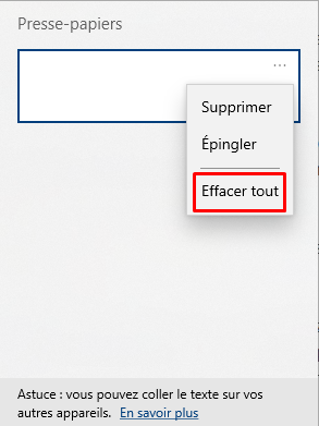 Effacer les données du presse-papiers sans effacer l'historique