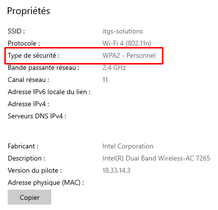 Comment vérifier le type de sécurité WiFi dans Windows 10