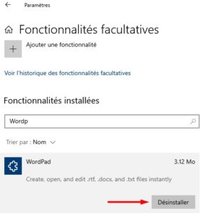 Windows 10 - wordpad desinstaller