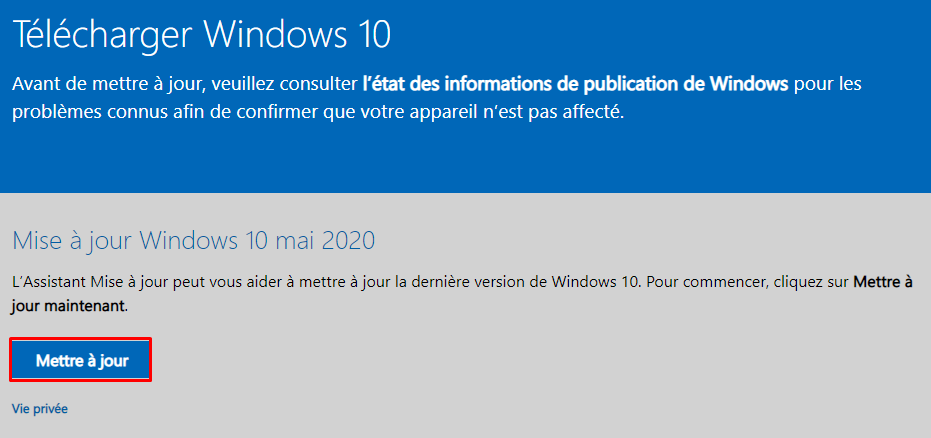 assistant mise à jour windows 10