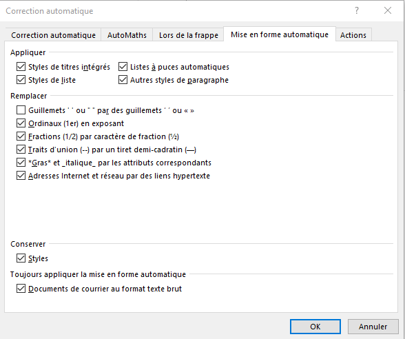 Outlook 2019/2016 : Activer/désactiver la correction automatique
