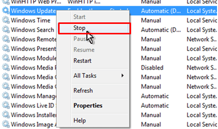 stop windows update service