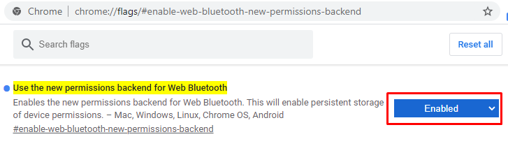 Autorisations des appareils Bluetooth dans Google Chrome