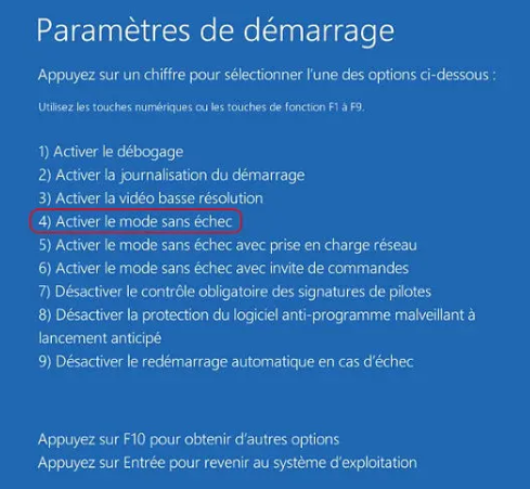 windows 10 - demarrer en mode sans echec