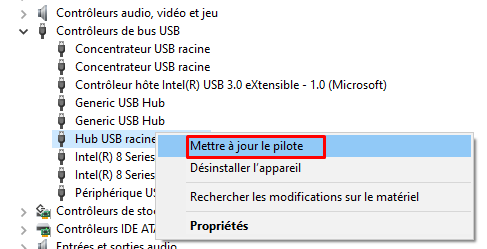windows 10 - mise a jour pilote Hub USB racine