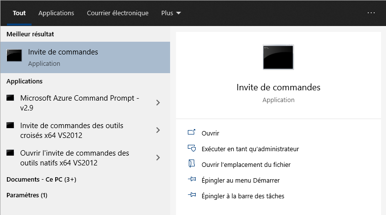 windows 10 - ouverture de l'invite de command