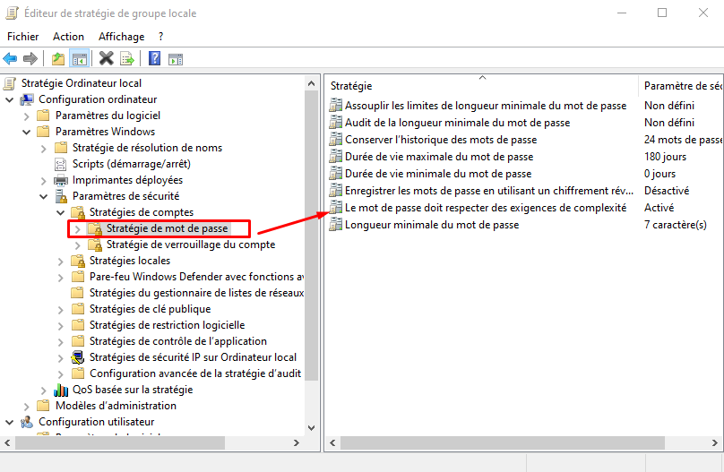 windows 10 - desactiver les exigences de complexite des mots de passe