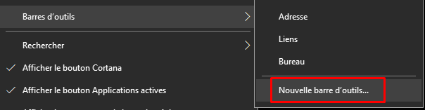 windows 10 - nouvelle barre outils
