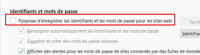 Firefox - proposer d'enregistrer les identifiants et les mots de passes pour les sites web