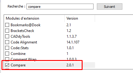 rechercher le plugin compare et installer à l'aide de la page gestionnaire des modules d'extension