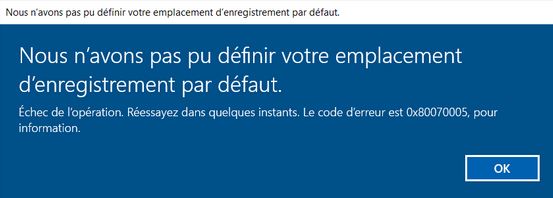 Nous n'avons pas pu définir votre emplacement d'enregistrement par défaut