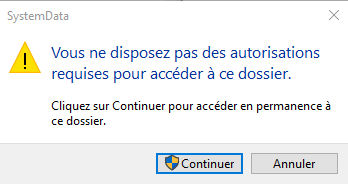 windows 10 - vous ne disposez pas des autorisations requises pour accéder à ce dossier