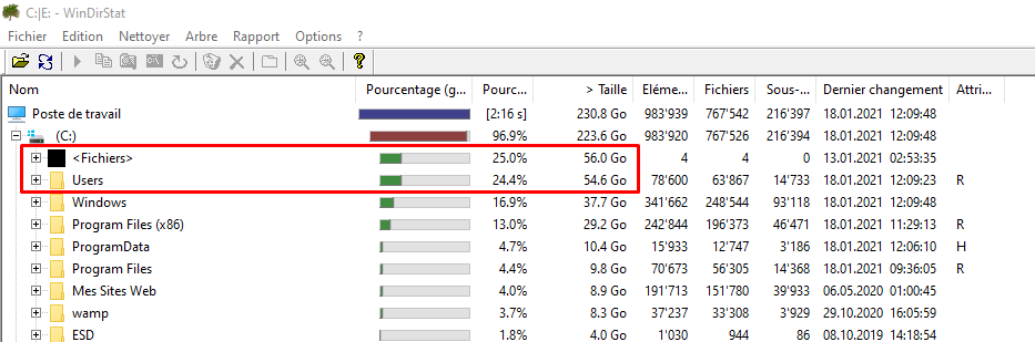 windows 10 - windirstat resultat dossiers