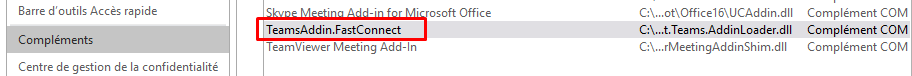 Complément de réunion Microsoft Teams pour Office Outlook