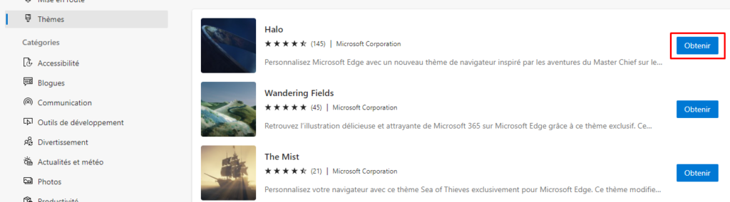 Edge - module complémentaires edge thèmes microsoft