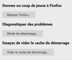 Firefox - plus d'options de dépannage