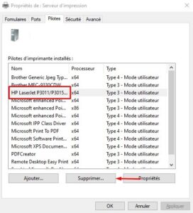 Windows - validation imprimante HP erreur - supprimer le pilote