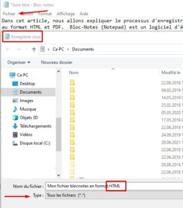 Bloc-Notes - enregistre en format html