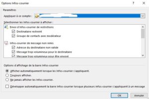 Microsoft Outlook - infos courrier options