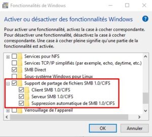 Windows 10 - erreur reseau 0x80070035 activer SMB CIFS