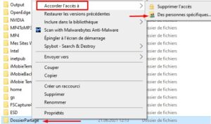 Windows - partage dossier personnes spécifiques shared folder