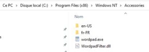 Windows 10 - chemin wordpad