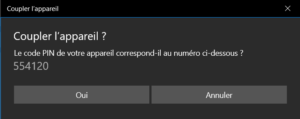 Windows 10 -coupler appareil valider code pin