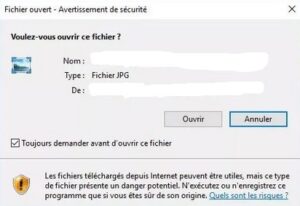 Windows 10 - fichier ouvert avertissement de sécurité