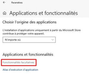 Windows 10 - fonctionnalités facultatives