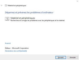 Windows 10 - invite de commande utilitaire materiels et peripheriques