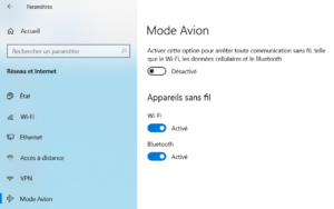 Windows 10 - parametres basculer en mode avion