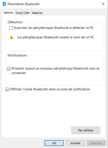 Windows 10 - parametres bluetooth avances