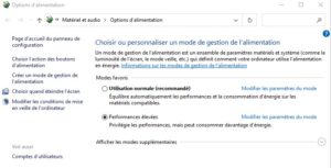 Windows 10 - parametres d'alimentation supplémentaires