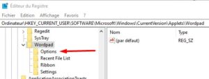 Windows 10 - regedit wordpad reinitialiser parametres