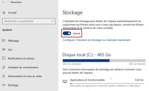 Windows 10 - systeme stockage