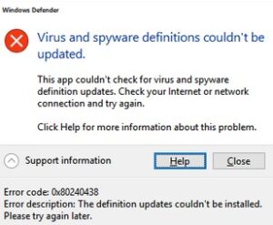 Windows Defender - erreur 0x80240438