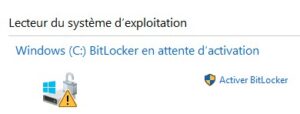 Windows 10 - bitlocker en attente d'activation