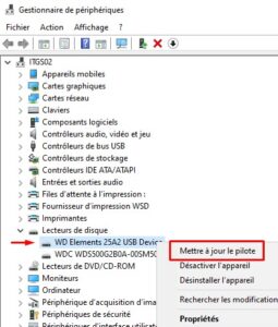 Windows 10 - lecteur de disque mise à jour pilotes