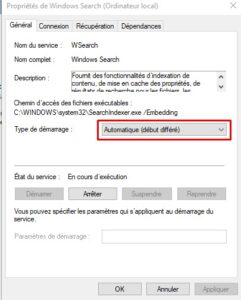 Windows 10 - service Windows Search automatique debut différé