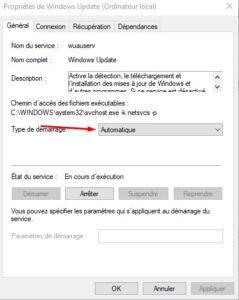 Windows 10 - service windows update arrete